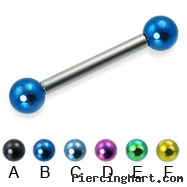 Colored ball straight barbell, 12 ga