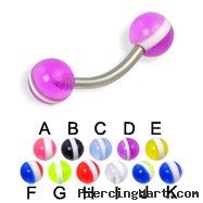 Curved barbell with striped balls, 14 ga