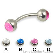 Curved barbell with cabochon balls, 14 ga