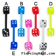 Flexible acrylic dice tongue ring, 14 ga