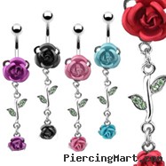 Belly button ring with metal roses