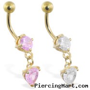 Gold Tone belly ring with dangling heart