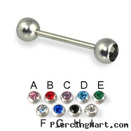 Double jeweled straight barbell, 16 ga
