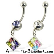 Square of gems belly button ring
