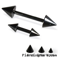 Black straight barbell with cones, 14 ga