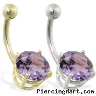 14K Gold belly ring with large 8mm Alexandrite