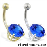 14K Gold belly ring with large 8mm Sapphire