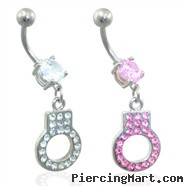 Belly ring with dangling handcuff