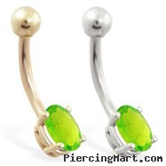 14K Gold belly ring with small Peridot oval