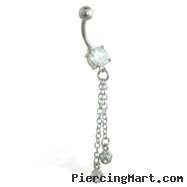 Belly ring with dangling jeweled balls on chains