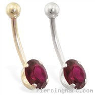 14K Gold belly ring with 8mm x 6mm oval Ruby