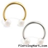 14K Gold Horseshoe/Circular Barbell with White Akoya Pearl Balls