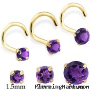 14K Gold Nose Screw With Round Amethyst