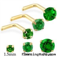 14K Gold L-shaped Nose Pin with Round Emerald