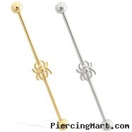 14K Gold Industrial Straight Barbell With Spider Charm