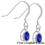 Silver Earrings with Bezel Set Sapphire Oval