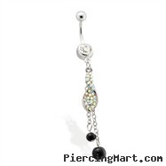 Belly ring with AB dangle, and dangling pearls
