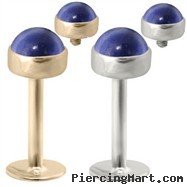 14K Gold internally threaded labret with 4mm Sapphire Cabochon
