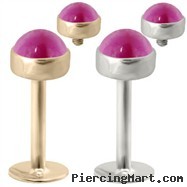14K Gold internally threaded labret with 4mm Ruby Cabochon