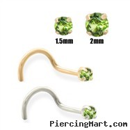 14K Gold Apple Green Diamond Nose Screw