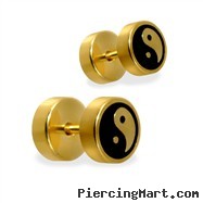Pair of fake Gold Tone Ying-Yang plugs, 16GA