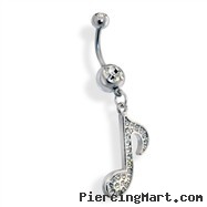 Dangle Music Note Belly Ring, clear