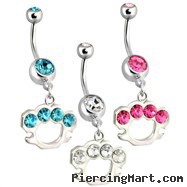 Belly Ring with Dangling Brass Knuckles