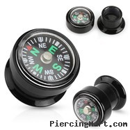 Pair Of Real Compass Inlayed Black Acrylic Screw Fit Plugs
