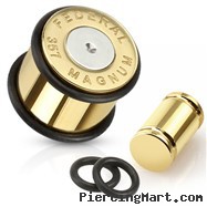 Pair Of Bullet Gold IP 316L Surgical Steel Plugs with O-Rings