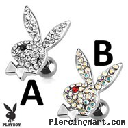Playboy Bunny with Multi Paved Gems Surgical Steel Cartilage/Tragus Barbell