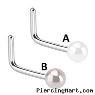 Surgical Steel Nose L Bend Pearl Coated Ball - White