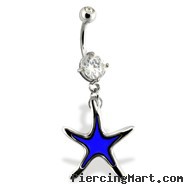 Belly Ring with Color Changing Dangling Star