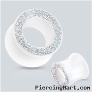 Pair Of Glittery Rim Solid White Acrylic Saddle Fit Tunnels