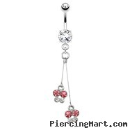 Two CZ Butterflies with Wire Dangle Surgical Steel Navel Ring