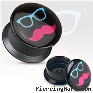 Pair Of Shades And Mustache Print Black Acrylic Flat Screw Fit Plugs