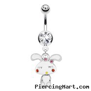Cute Bunny with Mini-Dangle Body And Gemmed Cheeks Surgical Steel Navel Ring