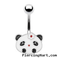 Panda Face with Flower Hair Pin Surgical Steel Navel Ring
