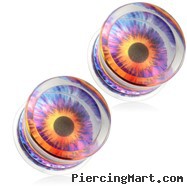 Pair Of Eyeball Print Encased Clear Acrylic Saddle Fit Plugs