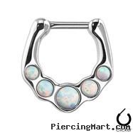 Five Opalite Gems Surgical Steel Septum Clicker Ring