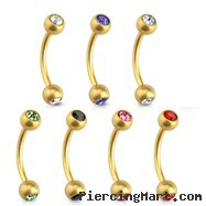 16G Matte Gold Toned Surgical Steel Eyebrow Curve Barbell with CZ