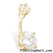 Large Prong Set CZ Gold IP Over Surgical Steel Navel Ring