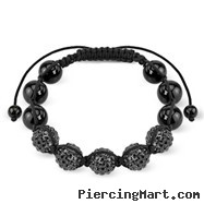 Black Crystal Clustered Bead Bracelet with Black CZ