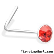 L-Shaped Nose Pin with Red Gem