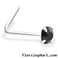 L-Shaped Silver Nose Pin with Black  CZ