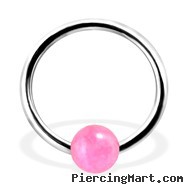 Captive Bead Ring with Rose Quartz Ball, 16Ga