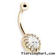 14K Gold Belly Ring With A Princess Crown Setting
