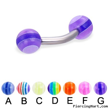 Curved Barbell with Acrylic Layered Balls, 12 Ga