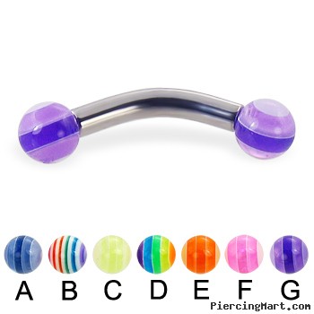 Curved barbell with acrylic layered balls, 10 ga
