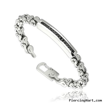 316L Stainless Steel Black Gem Inlayed Bracelet With Bicycle Links
