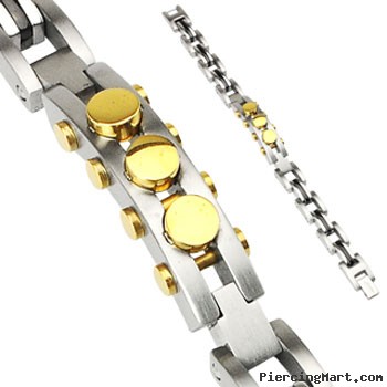 316L Stainless Steel Bracelet With IP Black Links & Gold Bolts